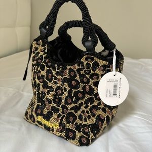 STAUD beaded leopard mini top handle “tote”